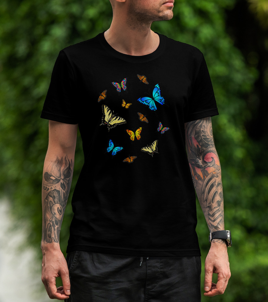 Butterfly Crazy Vibrant Monarch Blue Swallowtail Spiral T-Shirt