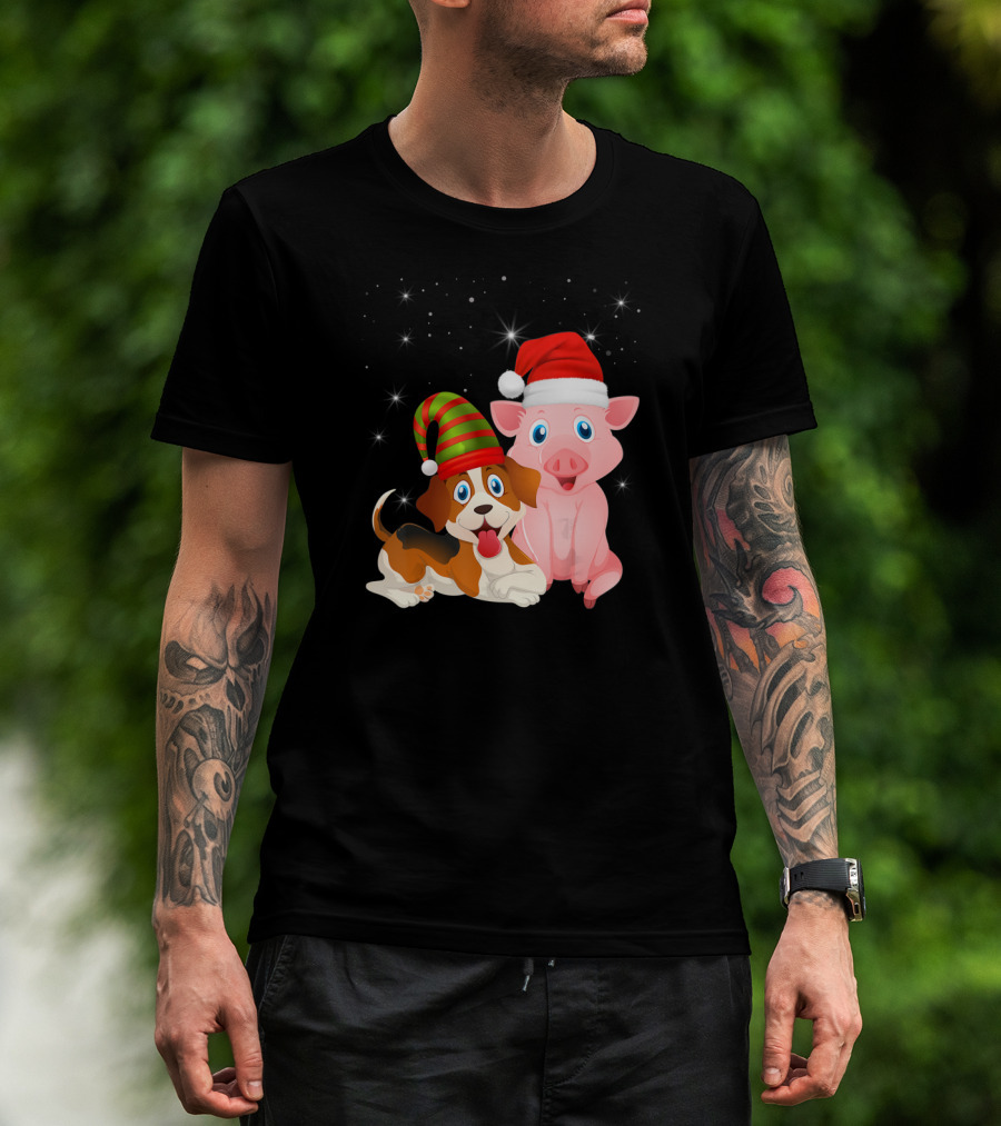 Christmas Festive Dog Pig Santa Hats T-Shirt