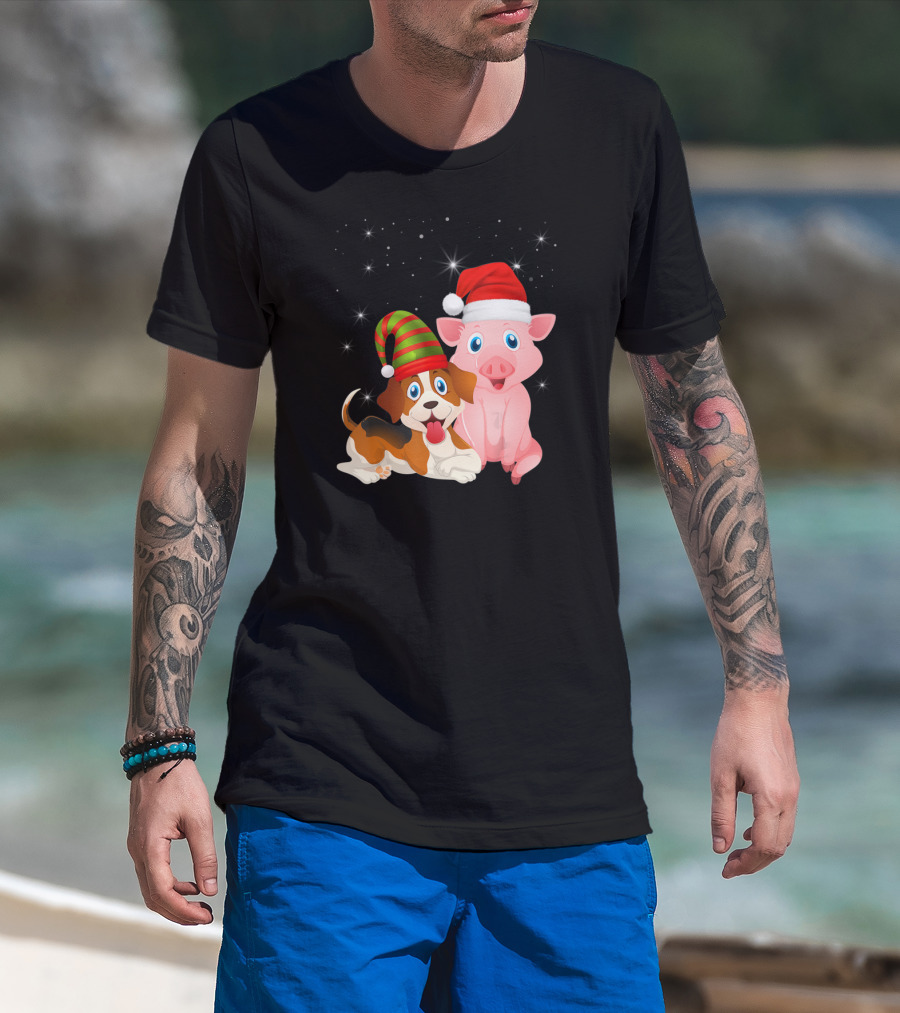 Christmas Festive Dog Pig Santa Hats T-Shirt