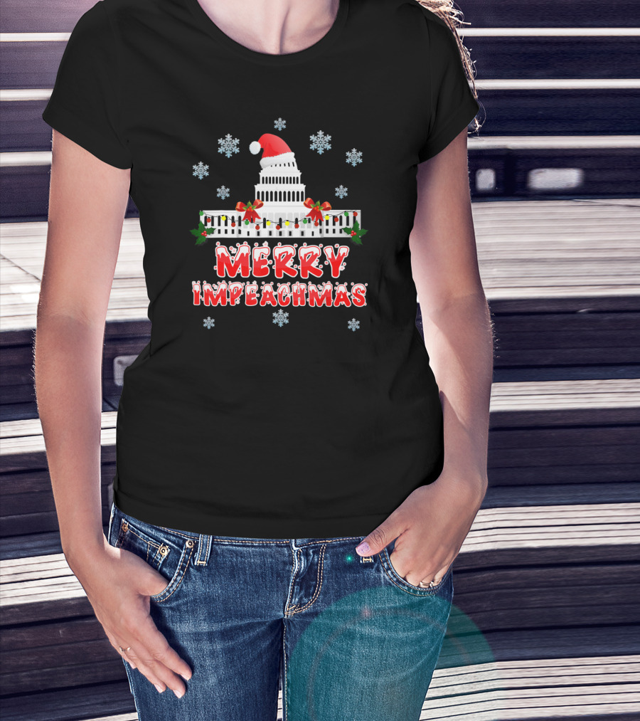 Merry Impeachmas Santa Hat Capitol Snowflakes T-Shirt