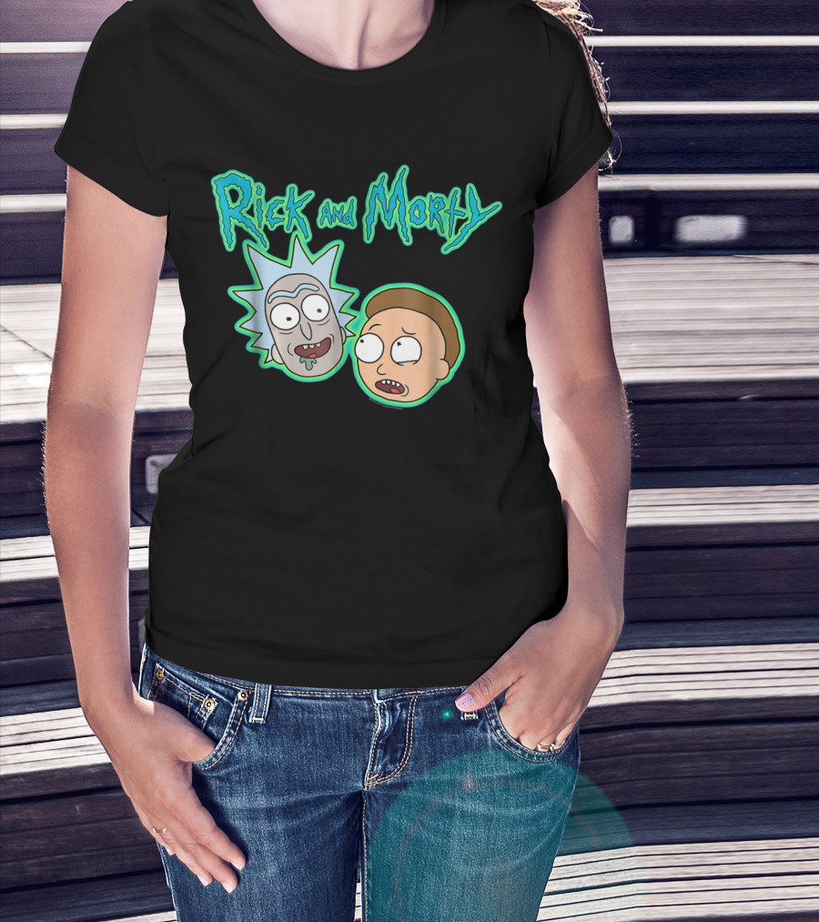 Rick And Morty Heads And Logo Iconic Characters Text T-Shirt