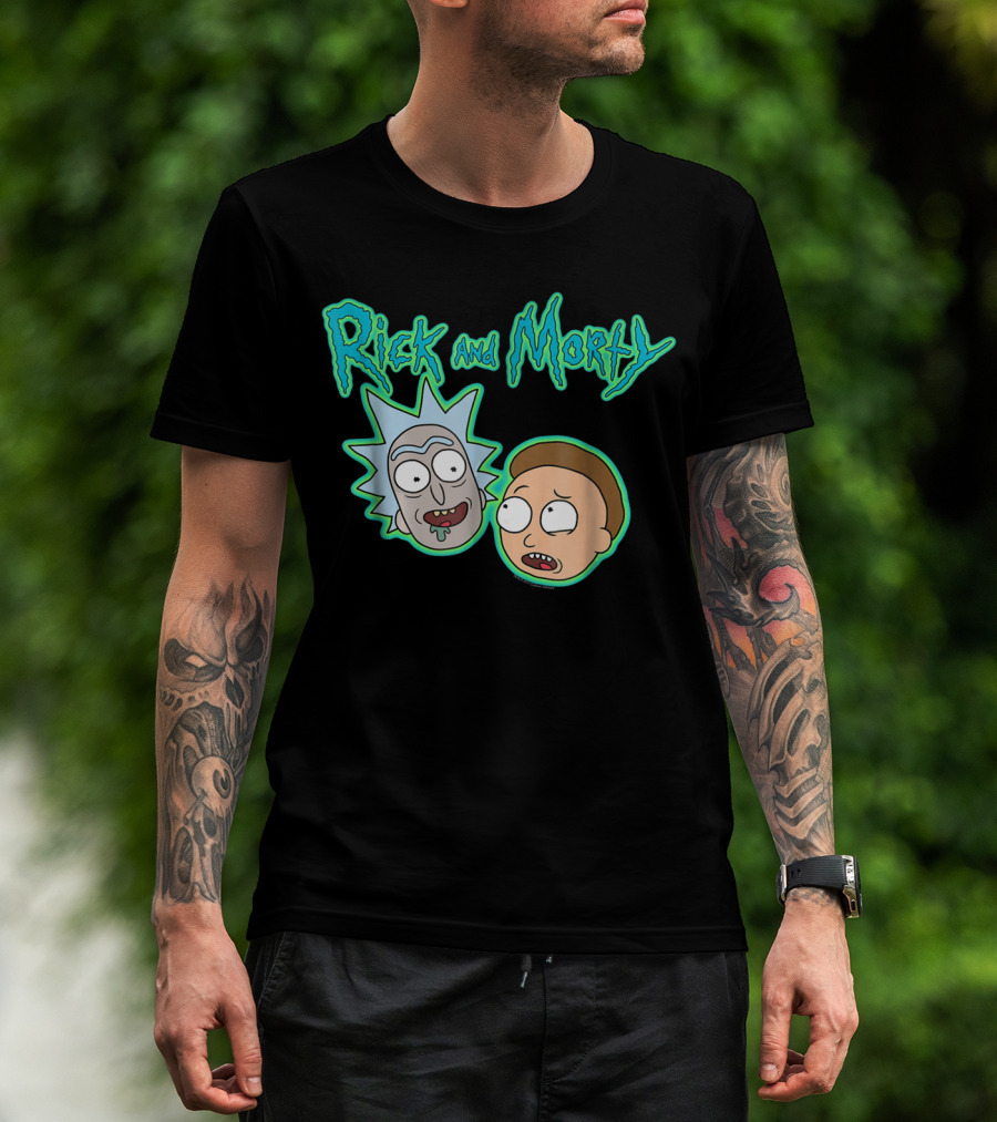 Rick And Morty Heads And Logo Iconic Characters Text T-Shirt