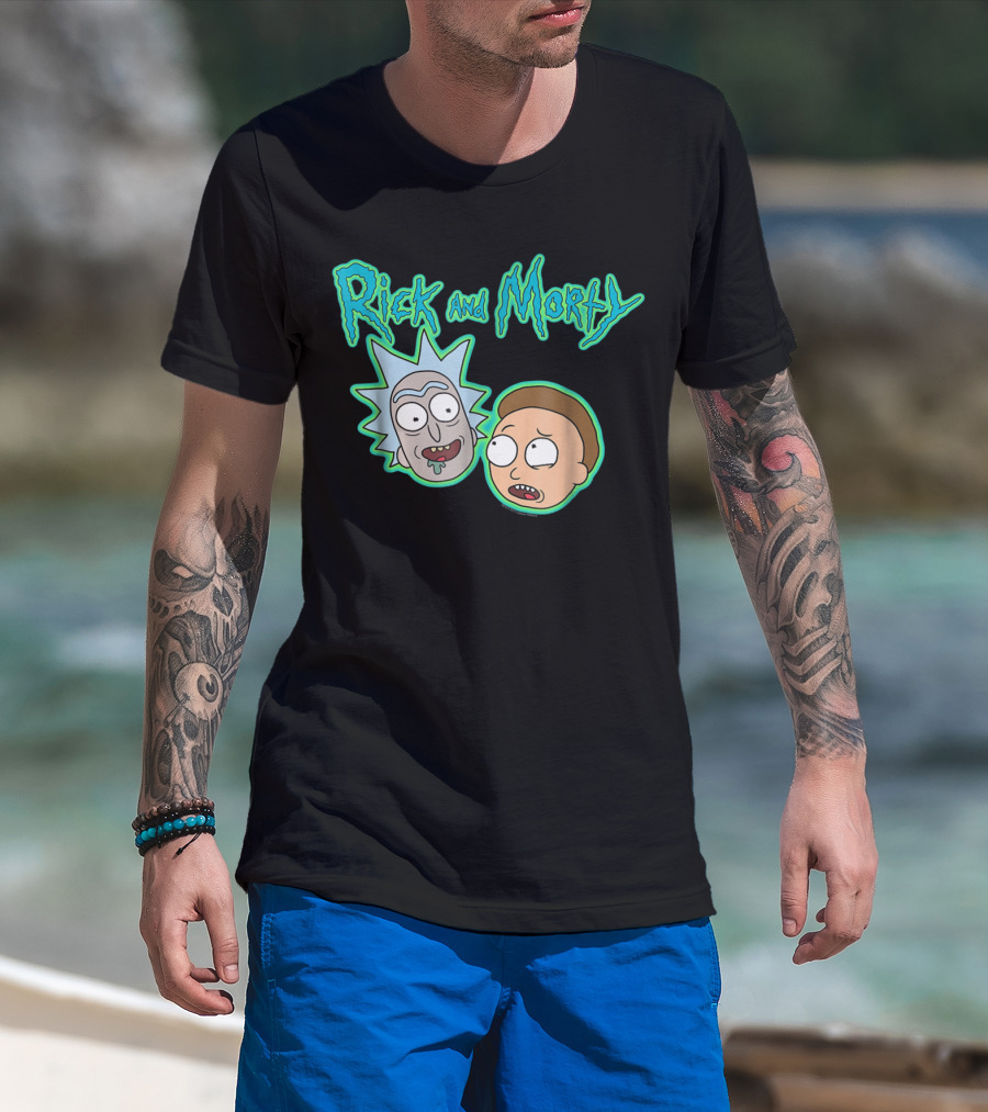 Rick And Morty Heads And Logo Iconic Characters Text T-Shirt