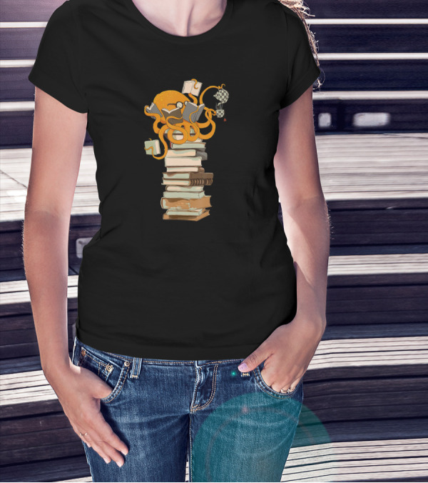 Octopus Reading Tea Coffee Books Stack T-Shirt