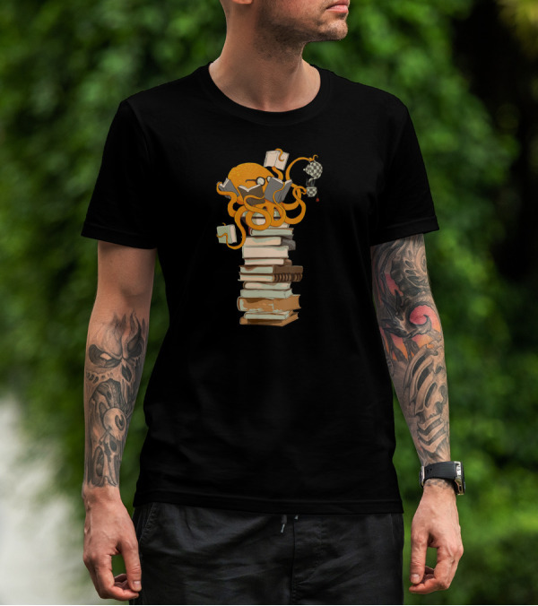 Octopus Reading Tea Coffee Books Stack T-Shirt