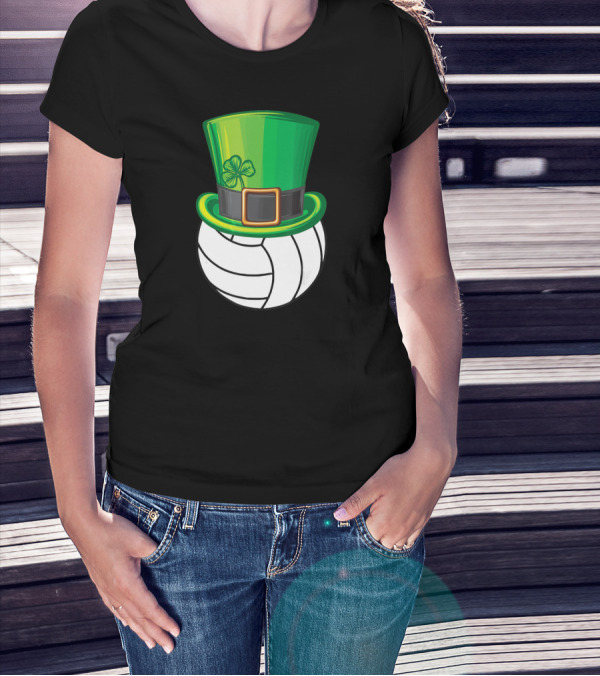 Volleyball Patrick's Day Clover Hat Volley Player T-Shirt