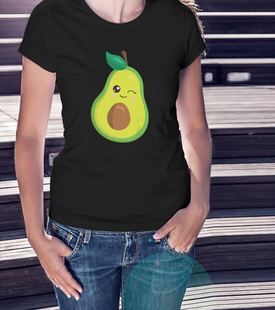 Avocado Vegan Kawaii Winking Cute Face Seed T-Shirt