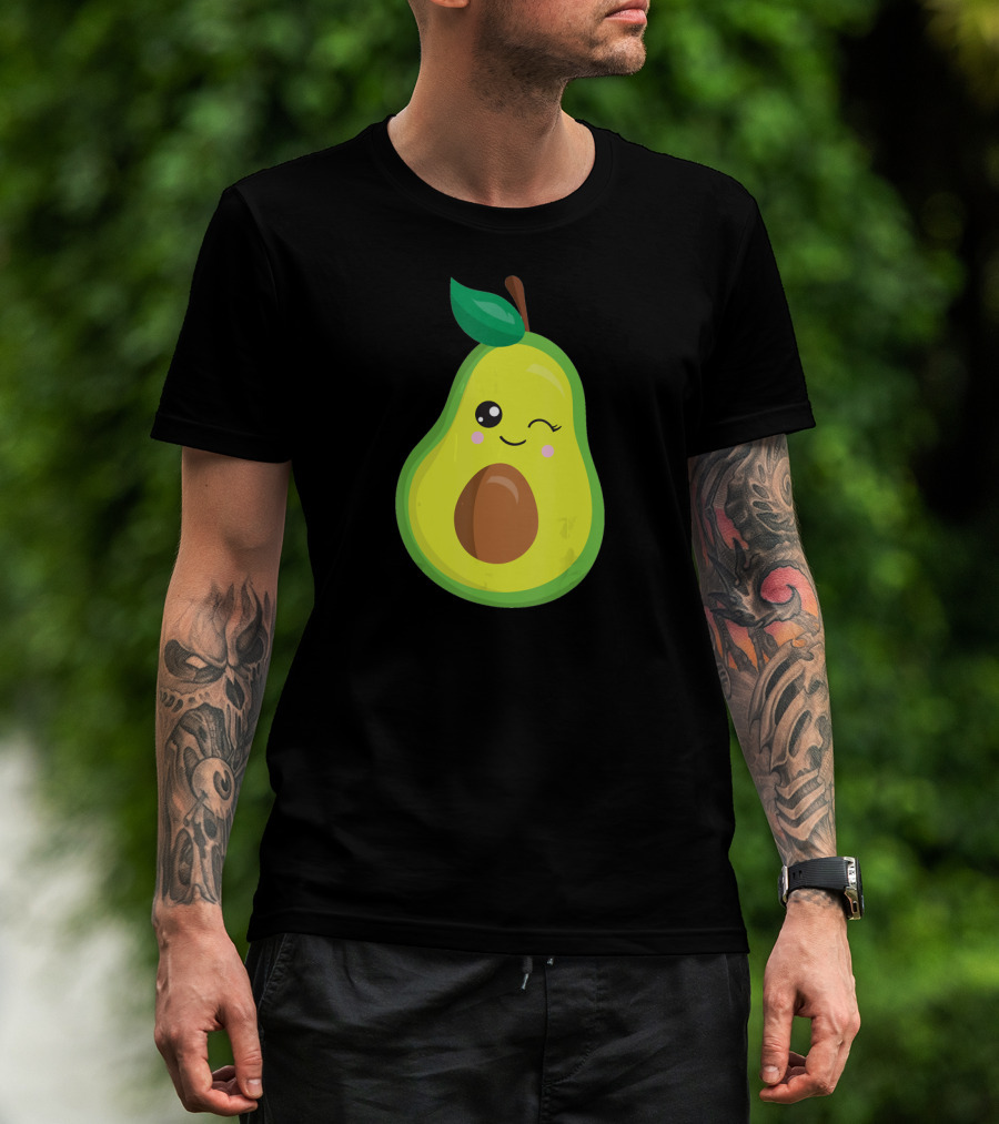 Avocado Vegan Kawaii Winking Cute Face Seed T-Shirt