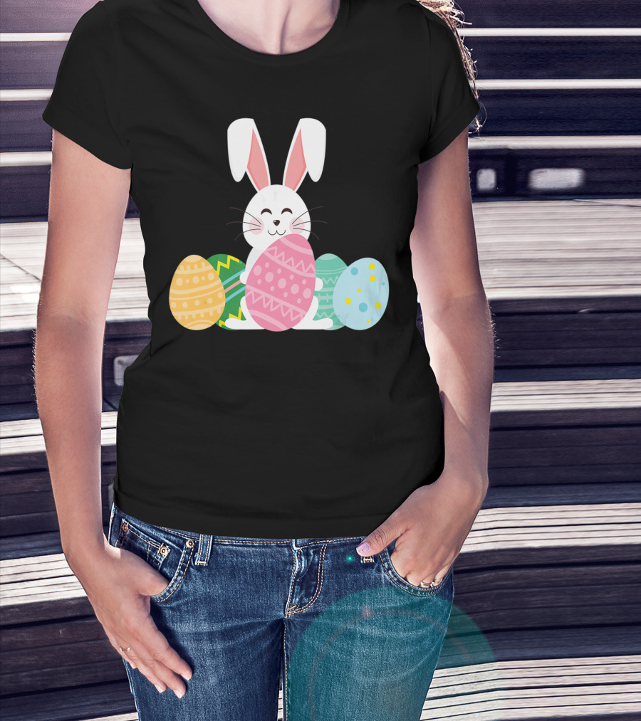 Cute Easter Bunny Egg Hunt Festive Colorful Eggs T-Shirt