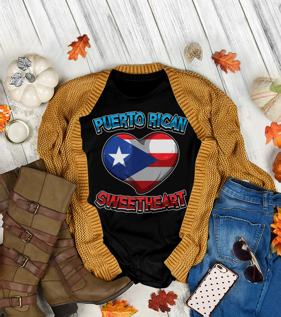 Puerto Rican Sweetheart Heart-Shaped Flag T-Shirt