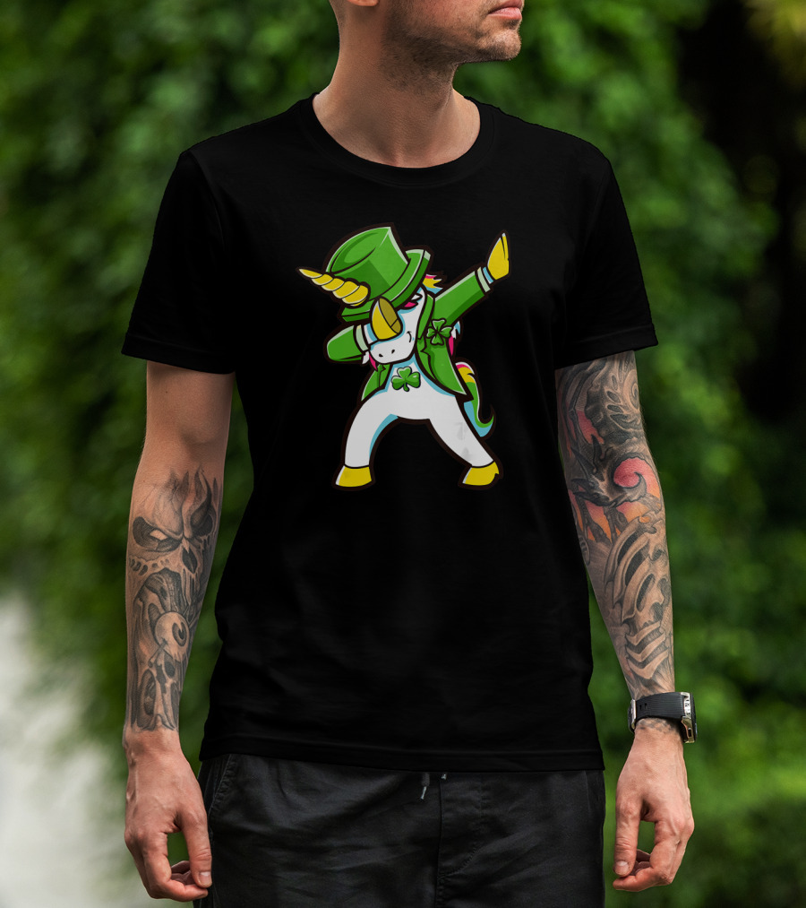 St Patricks Unicorn Dabbing Shamrock Hat Green Jacket T-Shirt