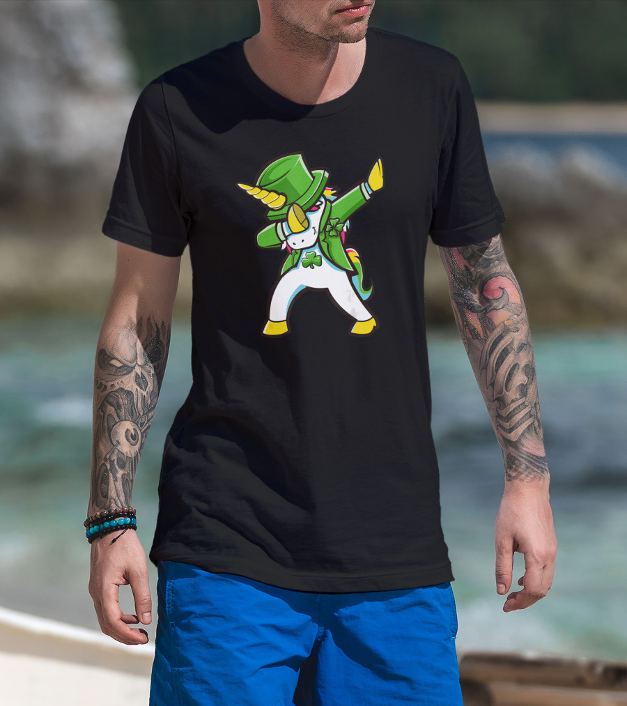 St Patricks Unicorn Dabbing Shamrock Hat Green Jacket T-Shirt