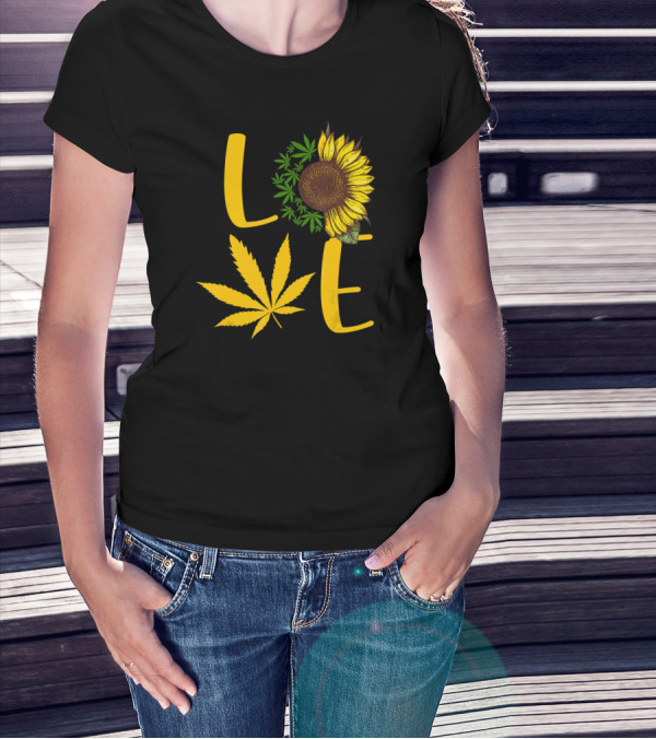 Love Sunflower Cannabis Leaf T-Shirt