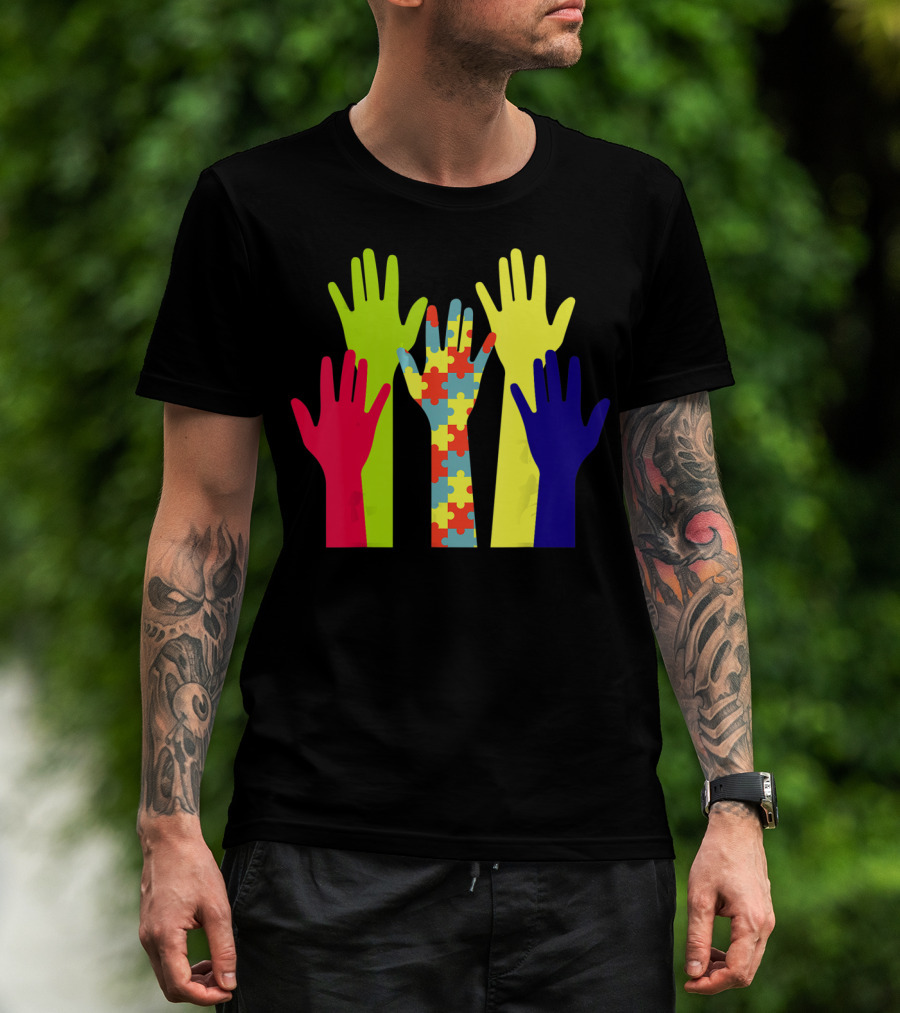 Autism Awareness Unity Puzzle Hands Colorful Representation T-Shirt