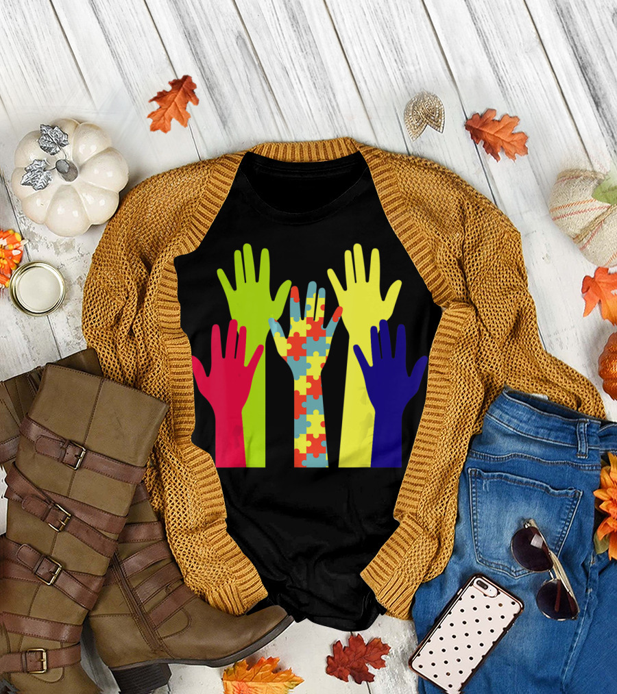 Autism Awareness Unity Puzzle Hands Colorful Representation T-Shirt
