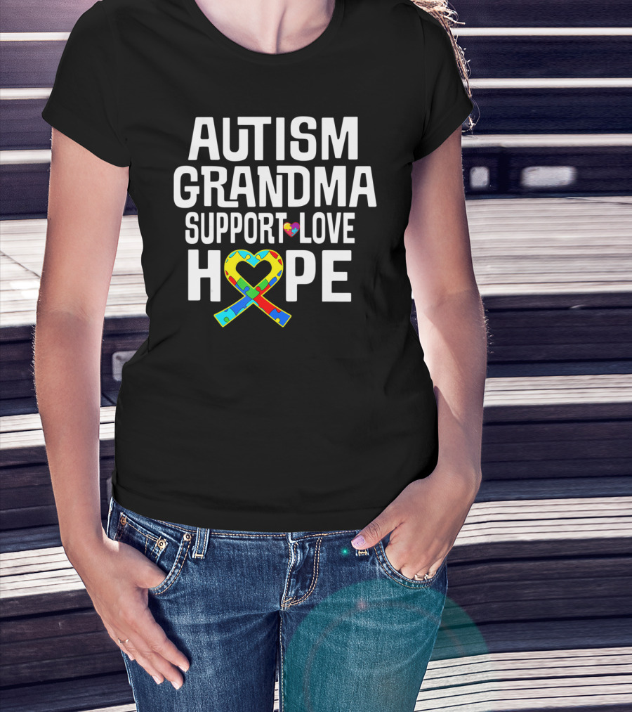 Autism Grandma Support Love Hope Heart Puzzle T-Shirt