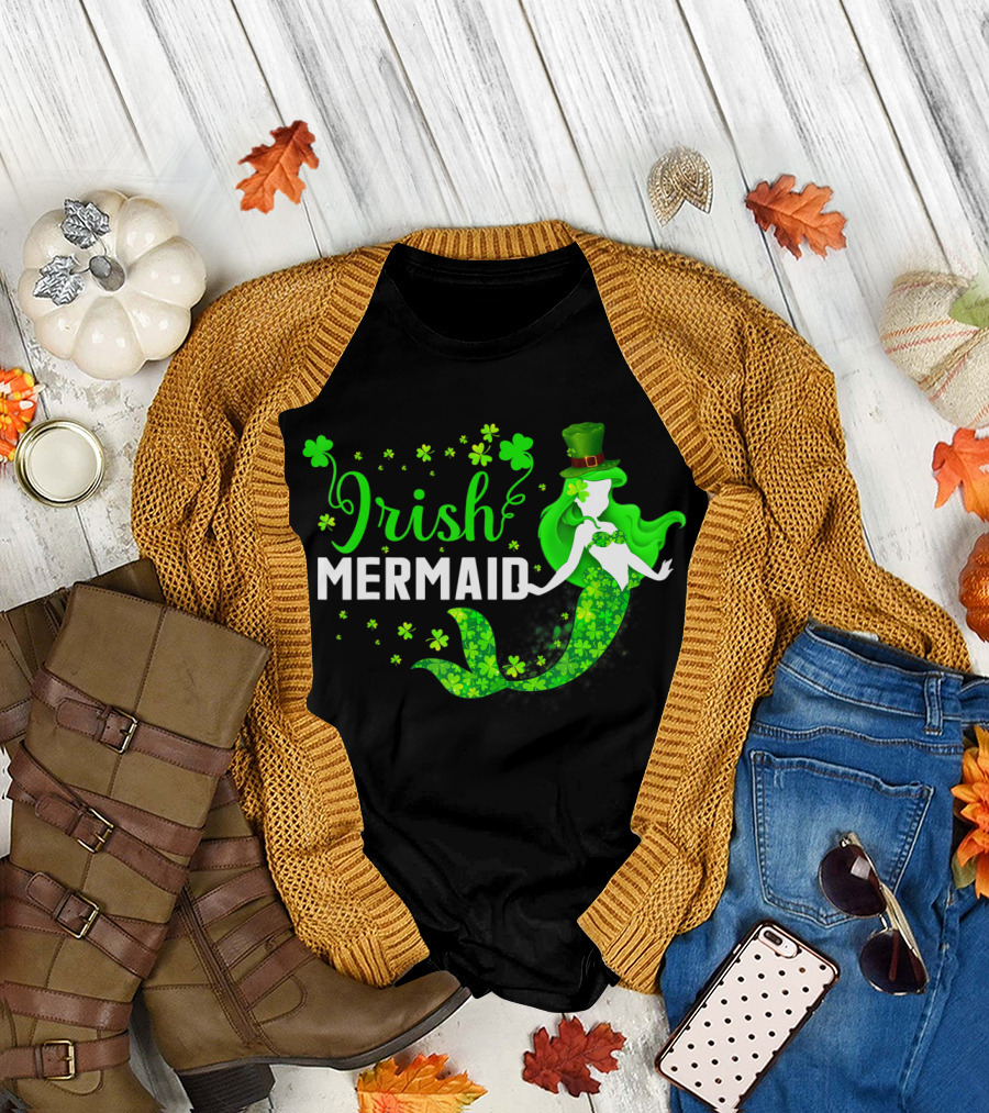 Irish Mermaid St Patrick Day Clover Hat T-Shirt