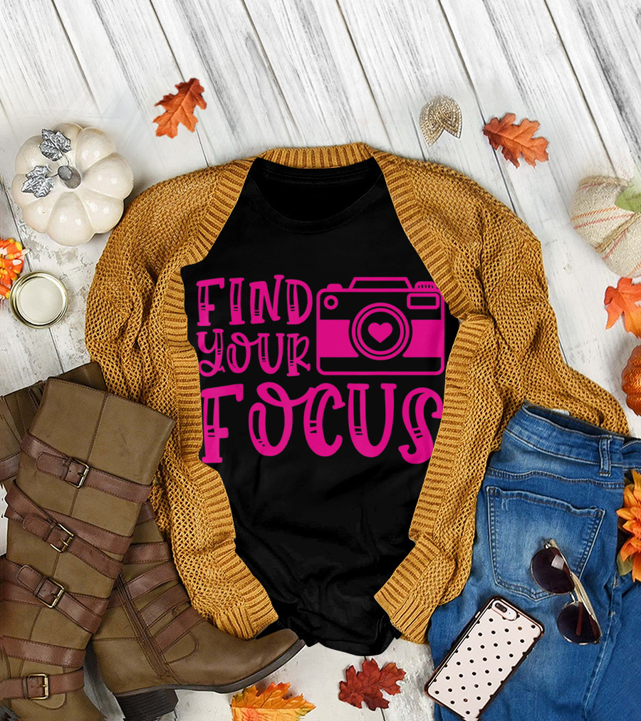 Find Your Focus Camera with Heart T-Shirt