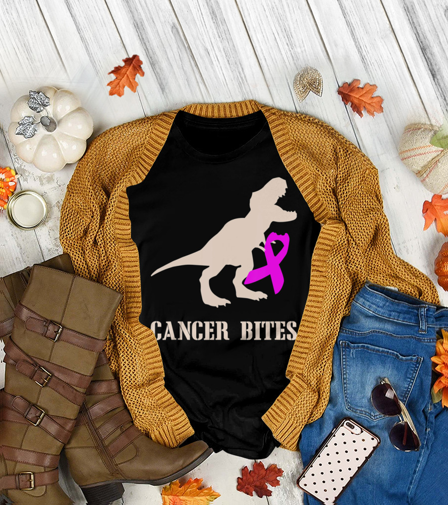 Cancer Bites Breast Cancer Dinosaur Pink T-Shirt