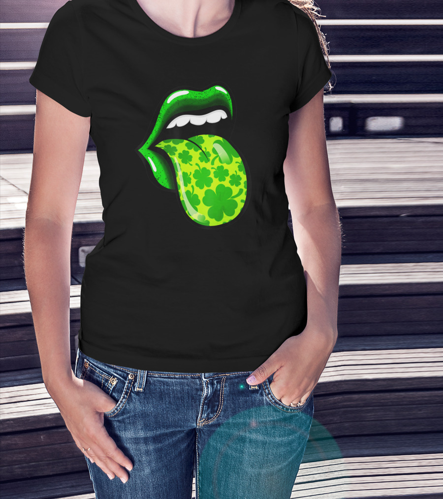 Green Shamrock Lips St Patricks Day Women T-Shirt