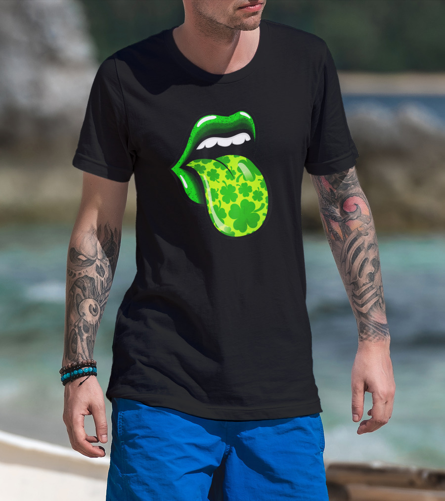 Green Shamrock Lips St Patricks Day Women T-Shirt