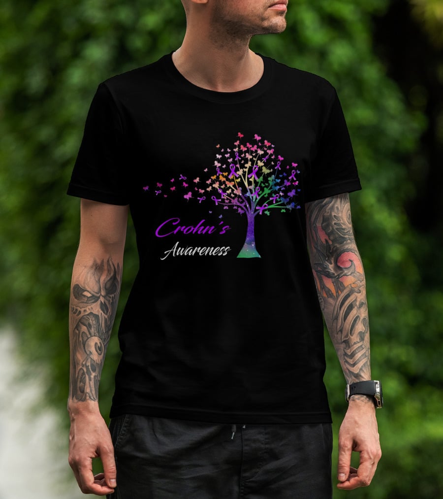 Crohn's Awareness Tree With Ribbon And Butterflies T-Shirt