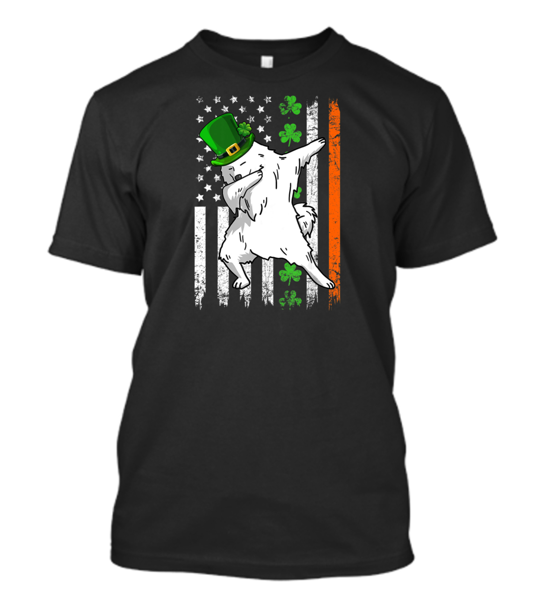 Dabbing Samoyed Leprechaun Patrick Irish Flag Shamrocks T-Shirt