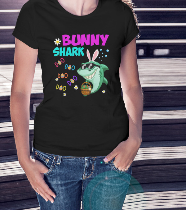 Bunny Shark Doo Easter Toddler Bunny Shark Sunglasses Basket T-Shirt