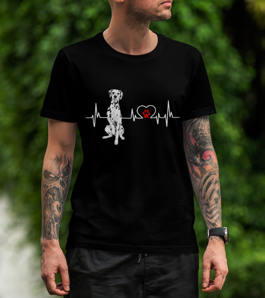 Dalmatian Heartbeat EKG Heart Paw Outline T-Shirt