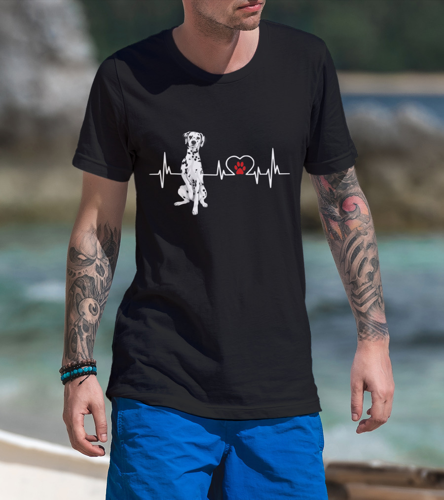 Dalmatian Heartbeat EKG Heart Paw Outline T-Shirt