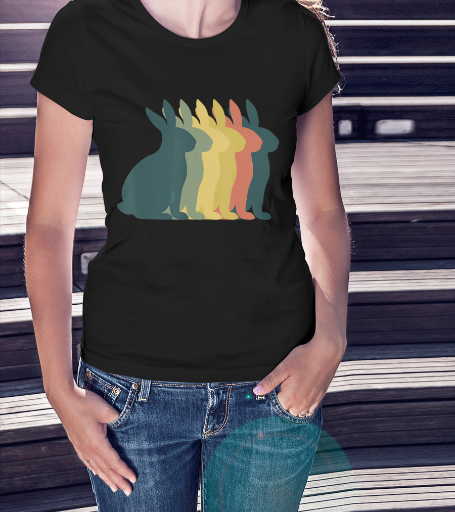 Retro Easter Bunny Rabbit Vintage Silhouette Colorful T-Shirt