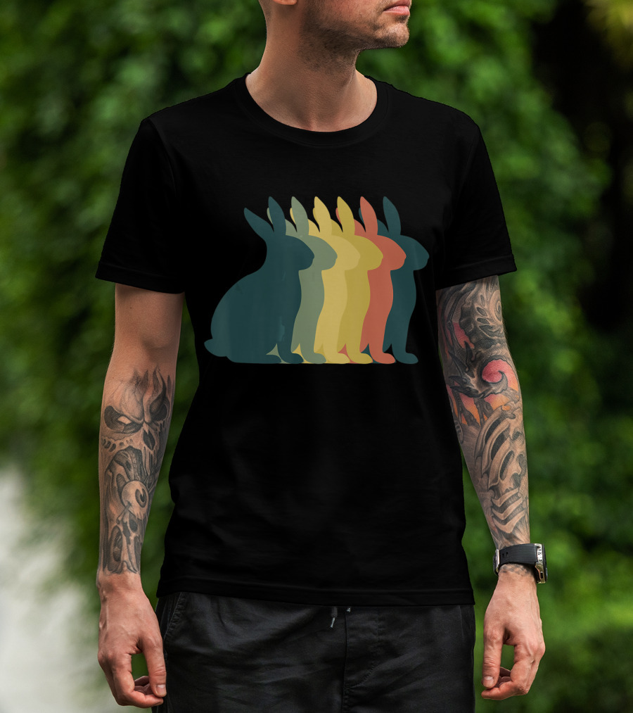 Retro Easter Bunny Rabbit Vintage Silhouette Colorful T-Shirt