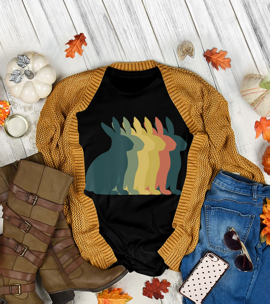 Retro Easter Bunny Rabbit Vintage Silhouette Colorful T-Shirt