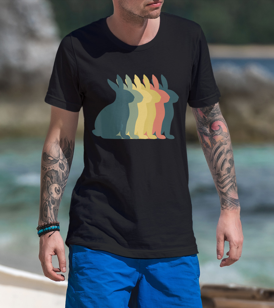 Retro Easter Bunny Rabbit Vintage Silhouette Colorful T-Shirt