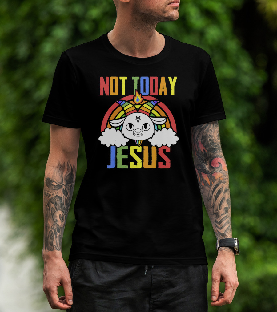 Not Today Jesus Unicorn Rainbow Emblem T-Shirt
