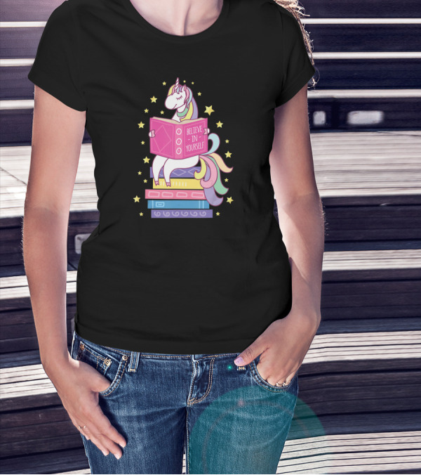 Believe In Yourself Unicorn Reading Library Books T-Shirt