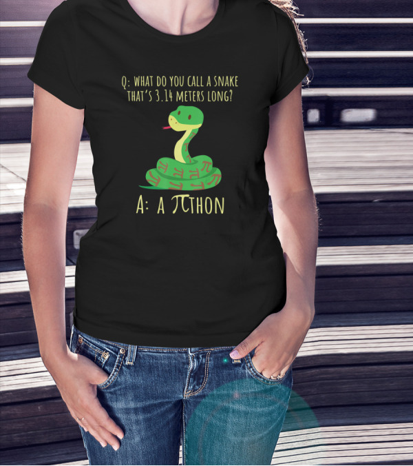 What Do You Call A Snake That's 3.14 Meters Long A Pi-thon Python Pithon Pi Math Teacher Pi Day T-Shirt
