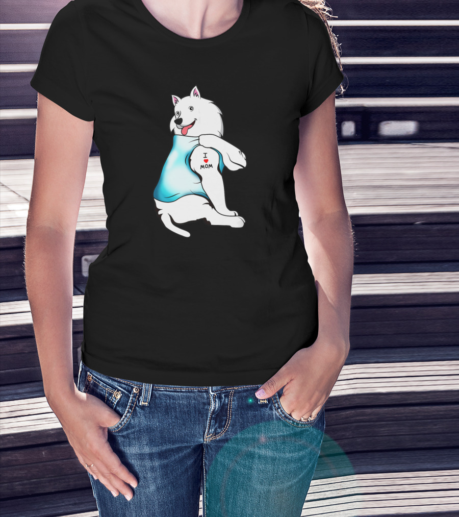 American Eskimo Dog Tattoo I Love Mom T-Shirt