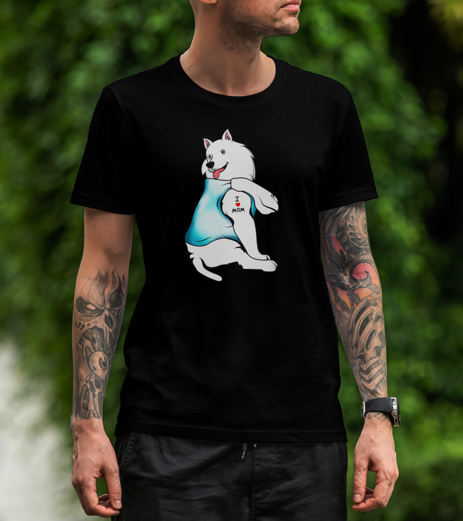 American Eskimo Dog Tattoo I Love Mom T-Shirt