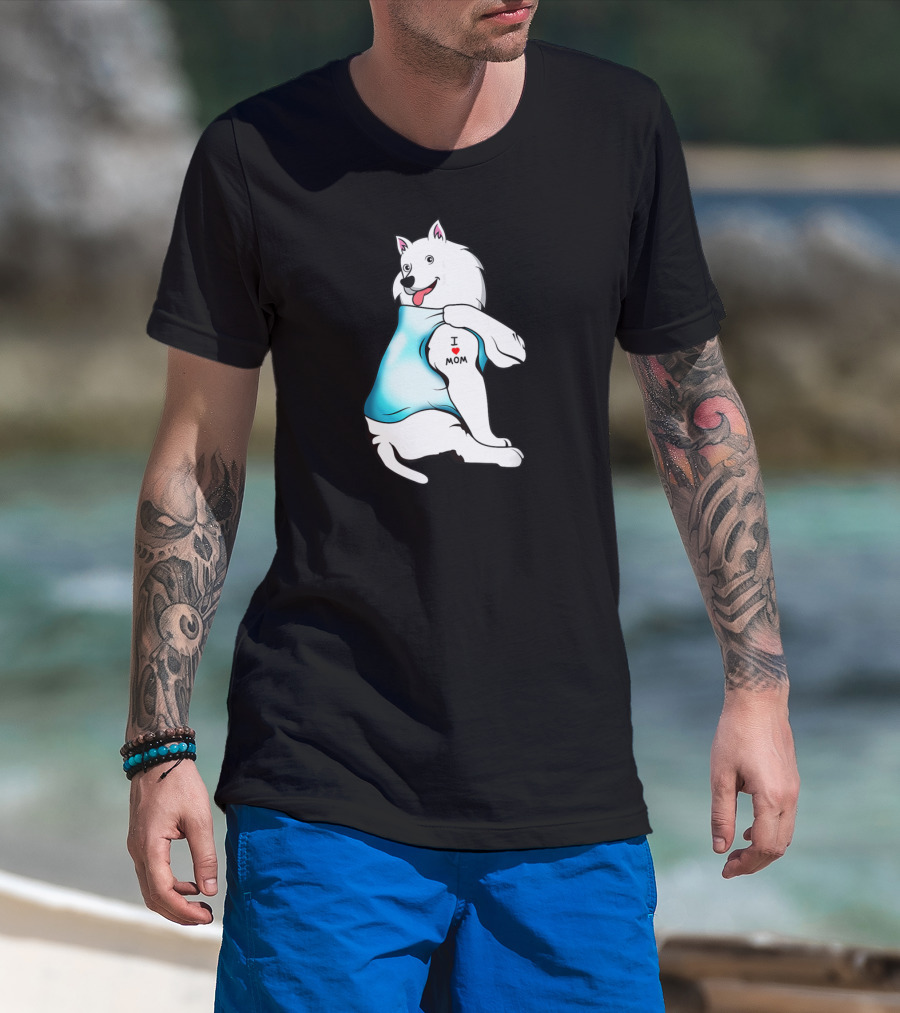 American Eskimo Dog Tattoo I Love Mom T-Shirt