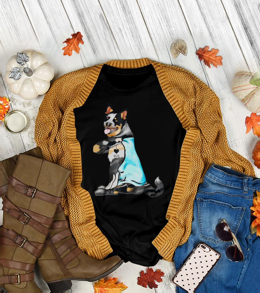 Australian Cattle Dog Tattoos I Love Mom T-Shirt