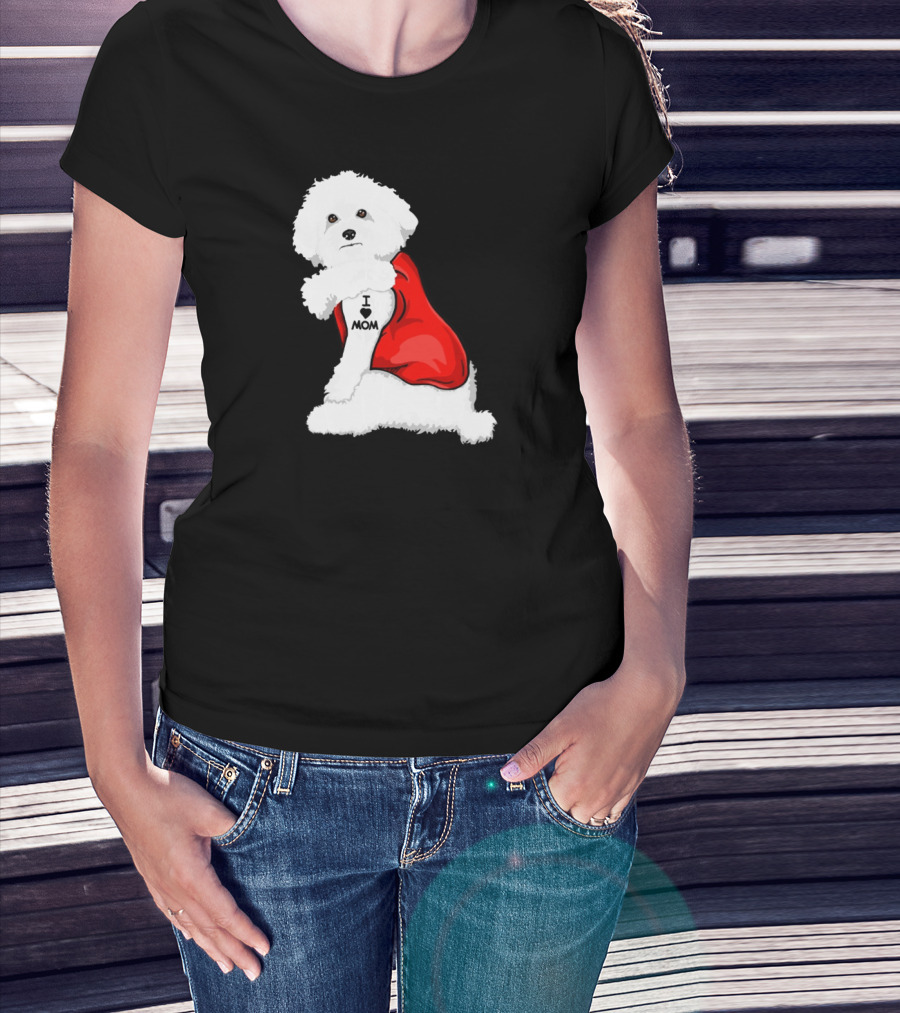 Bichon Frise I Love Mom Tattoo Red Cape T-Shirt