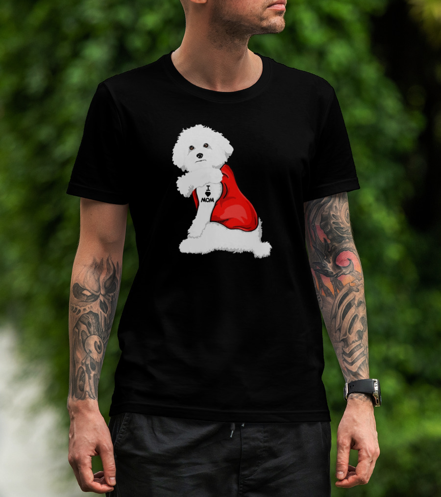 Bichon Frise I Love Mom Tattoo Red Cape T-Shirt