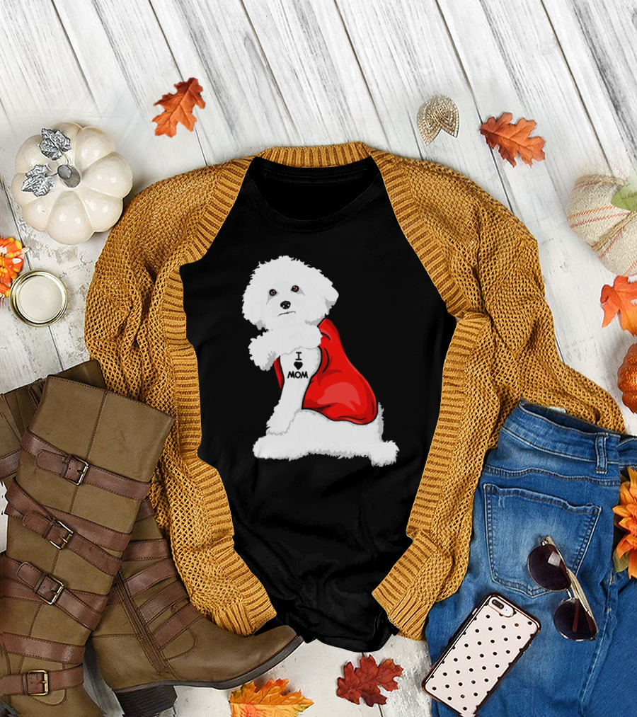 Bichon Frise I Love Mom Tattoo Red Cape T-Shirt