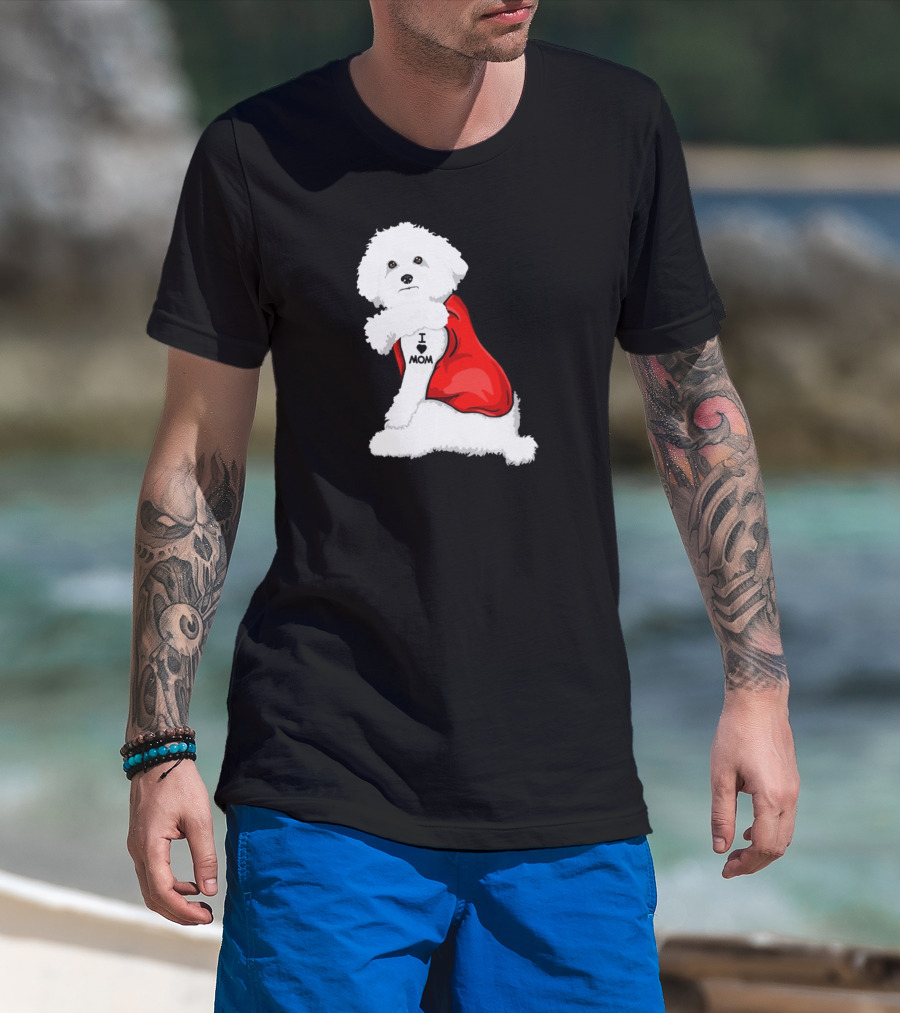 Bichon Frise I Love Mom Tattoo Red Cape T-Shirt