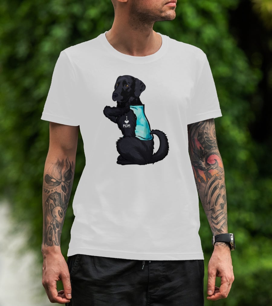 Black Labrador Dog With I Love Mom Heart Tattoo T-Shirt