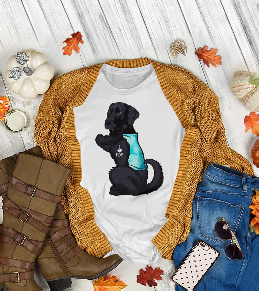 Black Labrador Dog with I Love Mom Heart Tattoo T-Shirt