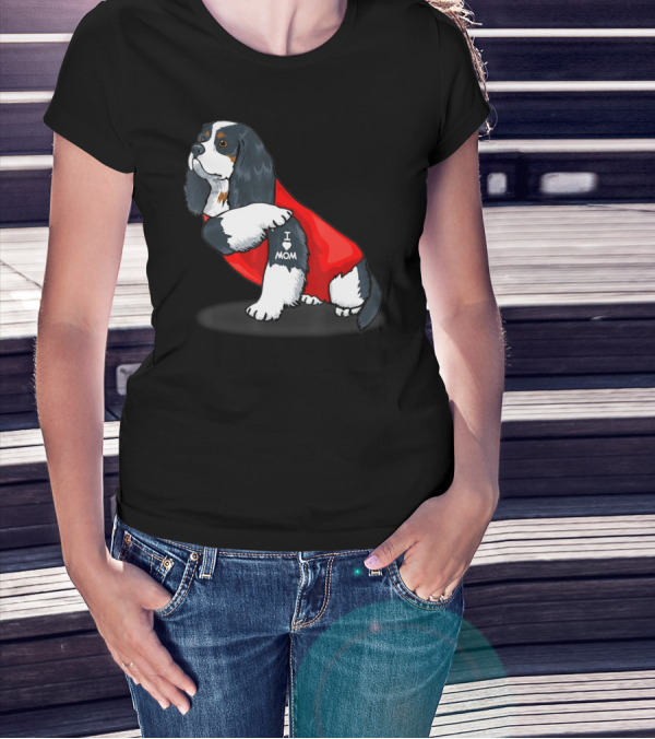 Cavalier King Charles Spaniel I Love Mom Dog With Red T-Shirt