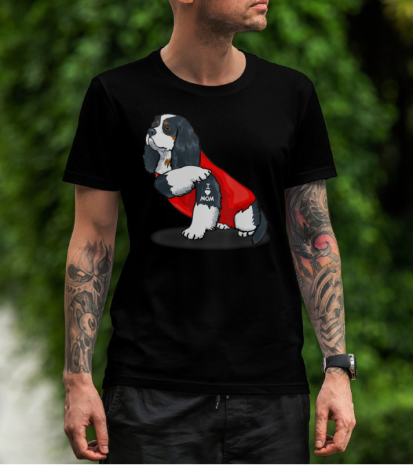 Cavalier King Charles Spaniel I Love Mom Dog With Red T-Shirt