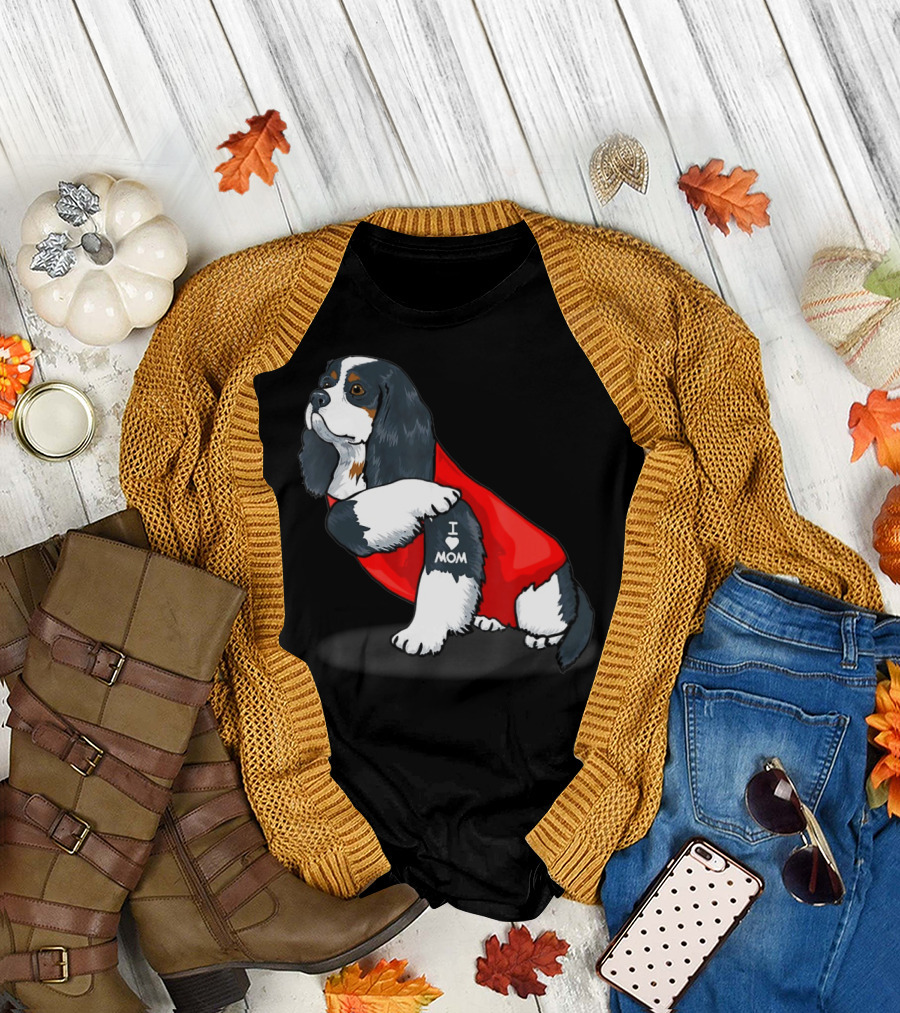 Cavalier King Charles Spaniel I Love Mom Dog with Red T-Shirt